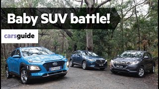 Hyundai Kona vs Honda HRV vs Mazda CX3 2019 comparison review [upl. by Nitsugua]