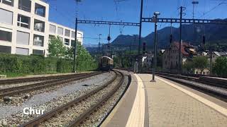 Trains à Coire et Brig  trajet Disentis et Andermatt18 juillet 2017  Transports Publics Suisses [upl. by Obbard235]