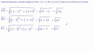 Determina perimetro e area del triangolo di vertici A1 1 B4 2 C3 2 [upl. by Miru]