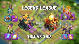 Push Trophy TH14 vs TH16 Max in Legend League Day 1 [upl. by Arnie365]