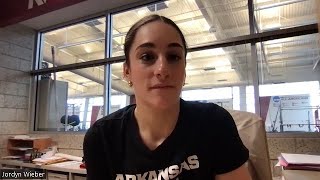 Jordyn Wieber previews Arkansas Gymnastics Nationals appearance 41524 [upl. by Ratep]