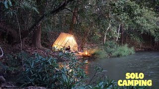 camping alone stream fishing and cooking  place of survival natural sound [upl. by Christiano]