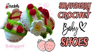 💟 Crochet Baby Shoes 🍓 How to Crochet Baby Shoes 03 Months Easily 🍓 Strawberry Crochet Baby Shoes [upl. by Hgielak]