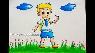 How to draw boy with school bagDrawing tutorialTeaching By Drawing Master Vishuramstep by step [upl. by Nyleuqaj160]