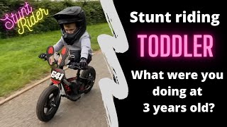 Stunt riding motorbikes at 3 years old  bike tricks with rockstarharley [upl. by Latisha]