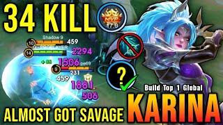 34 Kills Finally Best Item for Karina 100 Killing Machine  Build Top 1 Global Karina  MLBB [upl. by Ajiram]