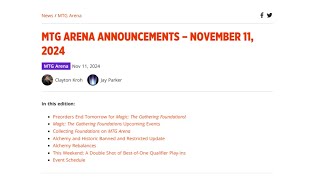 MTG Arena Announcements  November 11th 2024 [upl. by Ert]