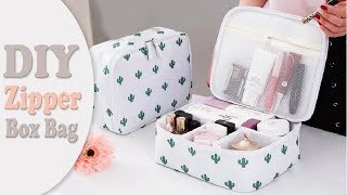 DIY ORGANIZER ZIPPER BOX BAG NO SEW  Travel Bag Design Tutorial [upl. by Idnac]