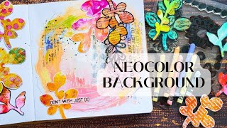 Easy Art Journal Background with Neocolors and Collage ⭐ Mixed Media for Beginners [upl. by Nivek]