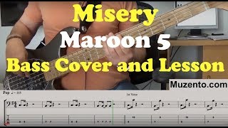 Maroon 5  Misery  Bass Cover and Lesson [upl. by Elletnahc]