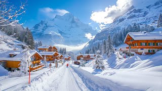 Skiing in Wengen Switzerland 🇨🇭⛷️ along Swiss chalets [upl. by Robbyn]