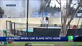 4 hurt when car slams into home in Modesto [upl. by Land]