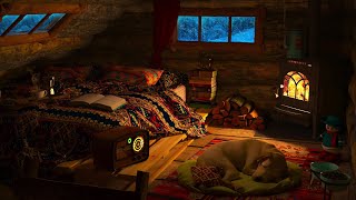 Deep Sleep in a Cozy Winter Hut  Relaxing Fireplace Crackling Blizzard Wind amp Snowfall Sounds [upl. by Obe]