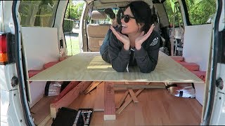 Floating bed frame  CAMPER VAN CONVERSION Ep 8 [upl. by Carl]