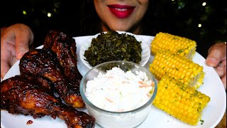 ASMR BBQ Chicken Corn Greens Coleslaw  Eating Sounds  No Talking [upl. by Dyal]