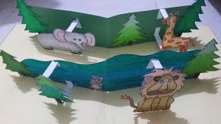 3D Pop up book or card tutorial  Animals in the Jungle  Kids Art and craft [upl. by Virge620]