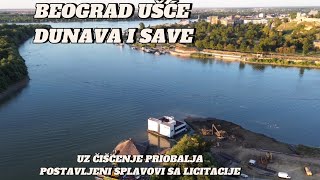 Beograd Ušće dve reke Dunava i Save pored čiščenja priobalja postavljanje splavova sa dozvolom [upl. by Modestia731]