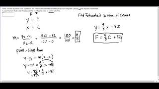 Linear Equation  using pointslope to write an equation for Fahrenheit in terms of Celsius [upl. by Aldwin]