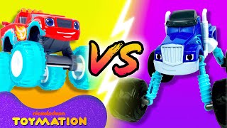 Water Rider Blaze vs Tow Truck Crusher 8  Blaze and the Monster Machines Toys  Toymation [upl. by Hsihsa]