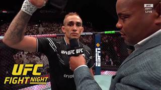 Tony Ferguson talks retirement leaves one glove in the Octagon at UFC Abu Dhabi  ESPN MMA [upl. by Clorinde677]