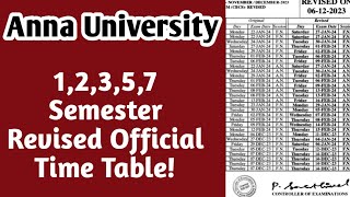 Anna University Revised Semester Time Table 2023odd Semester Official New time table 2024 [upl. by Zachar]