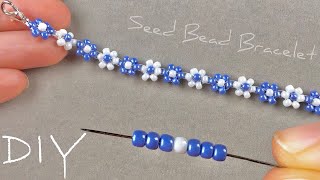 Beaded Daisy Bracelet Seed Bead Daisy Chain Bracelet Tutorial [upl. by Docila]