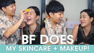 MY BF DOES MY SKINCARE  MAKEUP [upl. by Burbank]