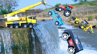 Bolero Car Swaraj Tractor Jcb 3dx Plus Mahindra Thar Accident Pulling Out Big Crane Machine  CS Toy [upl. by Itsym]