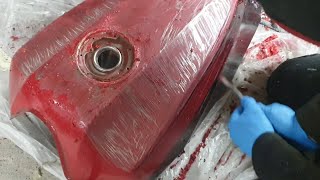 How to remove paint off a motorcycle fuel tank with Bartoline paint predator [upl. by Ahtimat]