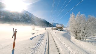 ★ 4K 🇨🇭 Landquart  Vereina  St Moritz snow cab ride Switzerland 012021 Führerstandsmitfahrt [upl. by Joiner547]