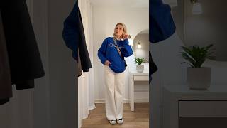 Cosy and casual ootd  blue sweatshirt and wide leg white jeans 💙 shorts whitejeans widelegjeans [upl. by Supen]