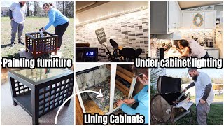 DIY PROJECTS  HOME REFRESH  LINING CABINETS  PAINTING FURNITURE  UNDER CABINET LIGHTING [upl. by Nahbois]