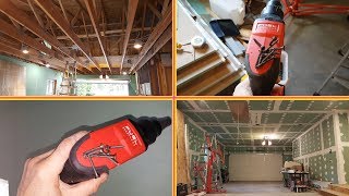 Milwaukee Drywall Gun Garage Sheetrock Work Работа с гипсокартоном в гараже [upl. by Knitter]