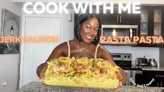 JERK SALMON  RASTA PASTA RECIPE Cooking Video [upl. by Lucic]