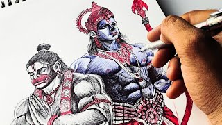 Drawing This Diwali 🎇 How To Draw Sri Ram Hanuman ji  Drawing Sri Ram Hanuman ji  tutorial [upl. by Einnaffit]