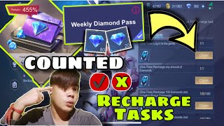 EXPLANATION  WEEKLY DIAMONDS PASS  RECHARGE TASKS EVENT  MOBILE LEGENDS  COUNTED OR NOT ANSWERS [upl. by Honebein381]