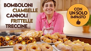 Bomboloni Ciambelle Cannoli Treccine e Frittelle CON UN SOLO IMPASTO  5 DOLCI LIEVITATI FRITTI [upl. by Yl]