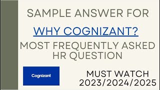 WHY COGNIZANT SAMPLE ANSWER TO THIS QUESTION 2024  2025  HR QUESTION  COGNIZANT PLACEMENT [upl. by Talya]