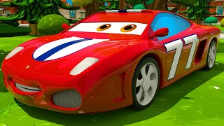 Red Race Car amp Yellow Tow Truck  First Race  Motorville  3D Cars Cartoon for Kids [upl. by Spohr]