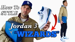 How To Style Air Jordan 3 quotWizards PEquot True Blue Sneakers [upl. by Alfi757]