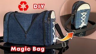 DIY 2in1 Convertible Bag from Recycled Jeans  Duffle and Crossbody Bag [upl. by Corty685]