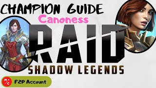 F2P  Canoness Raid Shadow Legends Champion Guide  Sacred Order Underrated Epic Champion [upl. by Mays]