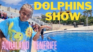 Aqualand Dolphins Show Tenerife July 2022  4k [upl. by Ahsiekit450]