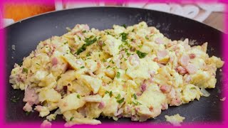 Rührei Rezept mit Schinken und Zwiebeln schnell lecker essen mit wenig Zutaten KOCHIDEEN [upl. by Airemahs]