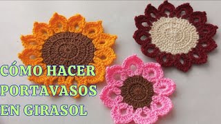 Como hacer un posavaso de girasol 🌻 en crochet [upl. by Enyahs135]