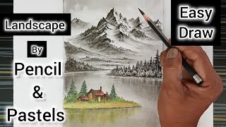 How to draw landscape scenery by pencil and pastels colour [upl. by Nerfe]