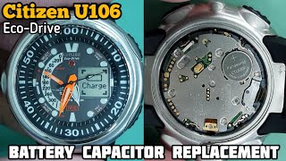 How To Change Battery Capacitor Vintage CITIZEN U106 EcoDrive Watch [upl. by Marja]