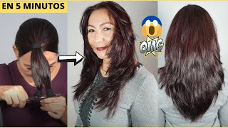 Como CORTAR el CABELLO en CAPAS en 5 MINUTOS PELO en V CORTATE el CABELLO TU MISMA [upl. by Musihc]