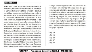 MEDICINA  UNIFOR  20221  QUESTÃO 15 [upl. by Leuqram]