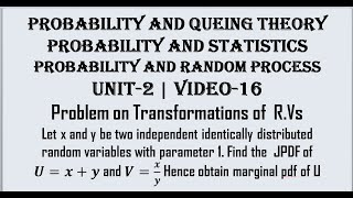 TRANSFORMATIONS OF RANDOM VARIABLES PROBLEM1  PQT PRP PampS UNIT2  VIDEO16 [upl. by Aikram327]